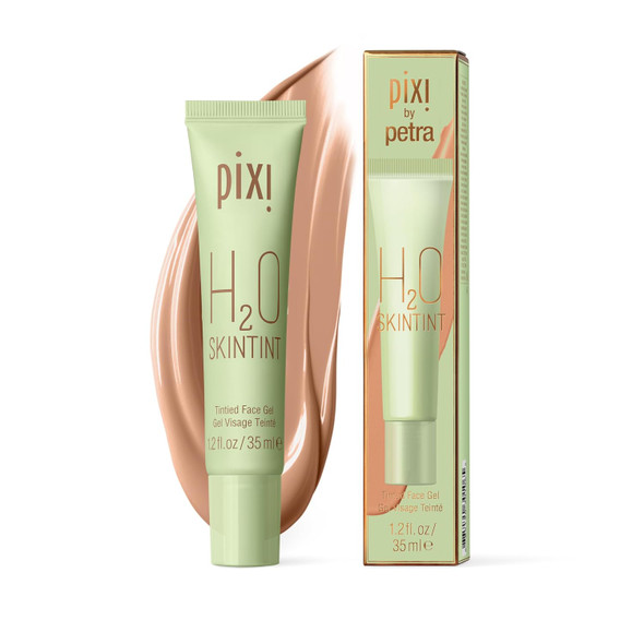 Pixi H2O SkinTint | Tinted Face Gel Moisturizer | Lightweight Hydrating Coverage with Hyaluronic Acid | Evens Skin Tone & Reduces Redness | Oil-Free Dewy Finish | Nude | 1.2 fl oz