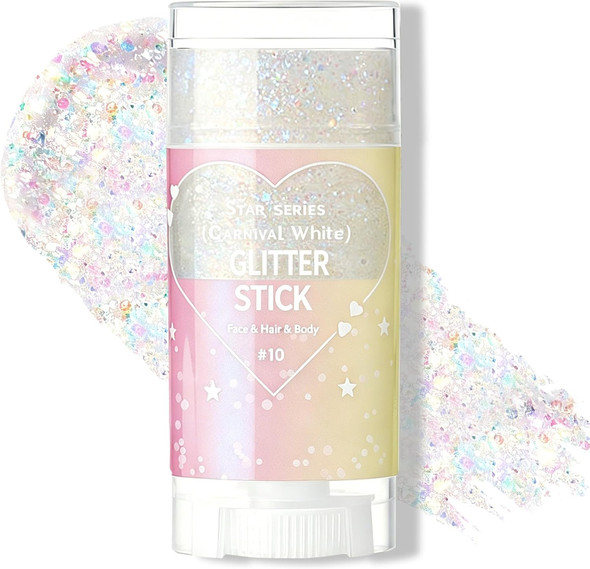 KYDA Body Glitter Stick, Chunky Blue Glitter Gel for Face Body Hair, Sparkling Holographic Mermaid Sequins Paint, Waterproof Multiuse Makeup Glitter Gel