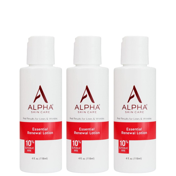 Alpha Skin Care Essential Renewal Lotion, 10% Glycolic AHA, 4 Oz, 3 Pack  Anti-aging lotion exfoliates with Alpha Hydroxy Acid to smooth skin and reduce the appearance of lines & wrinkles.