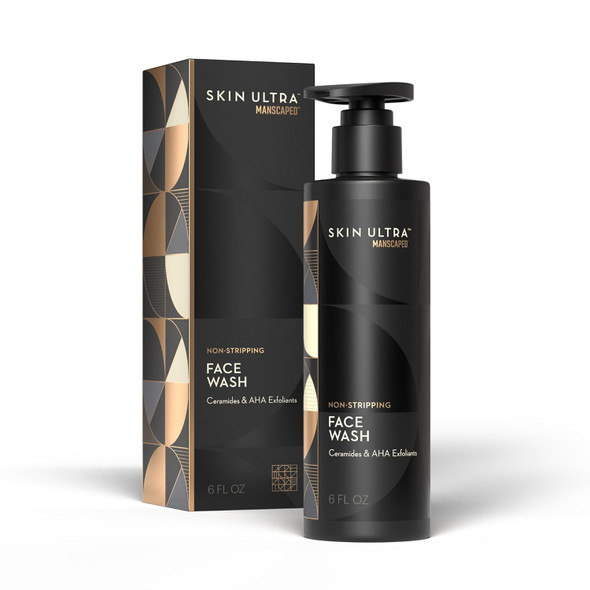 MANSCAPED® Skin Ultra™ Face Wash - Men's Exfoliating Facial Cleanser Enriched with Ceramides for Hydrated, Soft, Smooth & Brighter Skin, AHA Complex for Exfoliation, Non-Irritating Formula