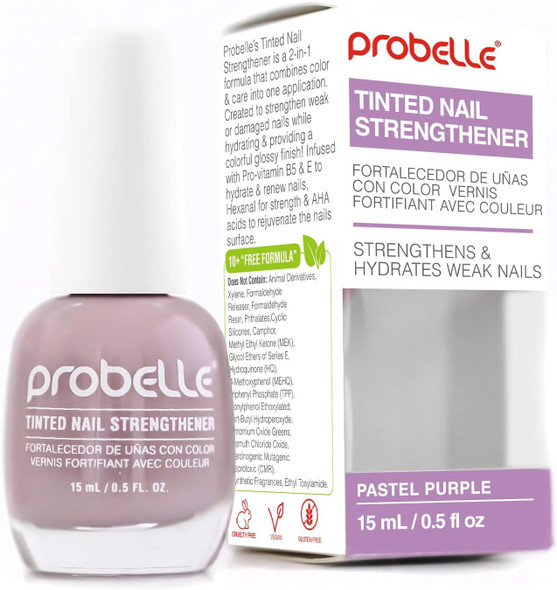 Probelle Tinted Nail Strengthener, Colored Nail Strengthening Treatment, Nail Growth and Repair, Stops Peeling, Splits, Chips, Cracks, and Strengthens Nails (0.5 Fl Oz (Pack of 1), Petal Pink)