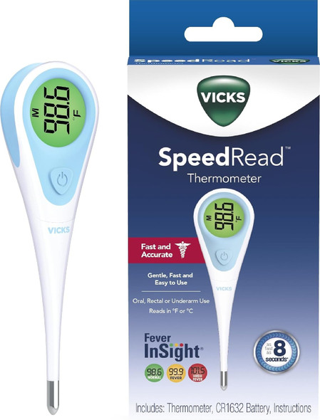 Vicks SpeedRead Digital Thermometer for Baby Kids and Adults Color Coded Readings Oral Baby Rectal Thermometer or Under The Arm Water Resistant