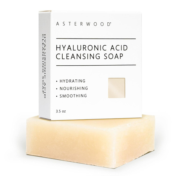 Asterwood Hyaluronic Acid Face Soap Bar Hydrating Facial Cleanser 3.5 Oz Hydrating, Non Stripping and Gentle Even for Sensitive Skin Soft and Supple Skin After Every Wash Fragrance Free