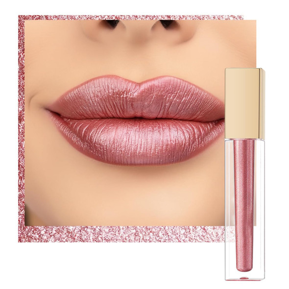 Oulac Pink Lipstick for Women Metallic Lipsticks Pink Shimmer Lip Gloss Long Lasting Waterproof
