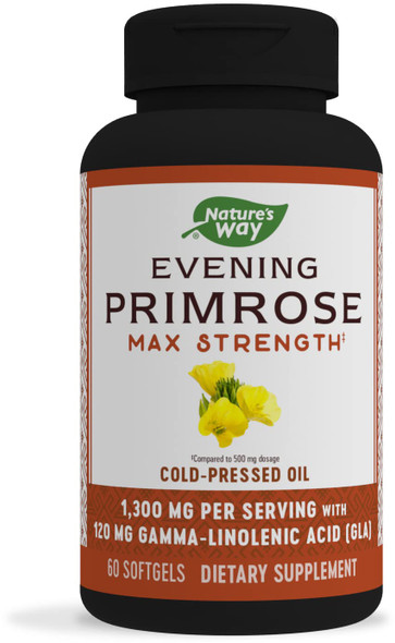 Nature's Way EfaGold® Evening Primrose Max Strength Cold Pressed Oil 1300 mg with 10% GLA, 60 Count
