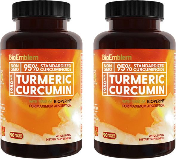BioEmblem Turmeric Curcumin with BioPerine  Curcuminoids,  For Joint Support and Heart Health  Made With Organic Turmeric Powder And Curcuminoids Extract - Non-GMO Made In USA