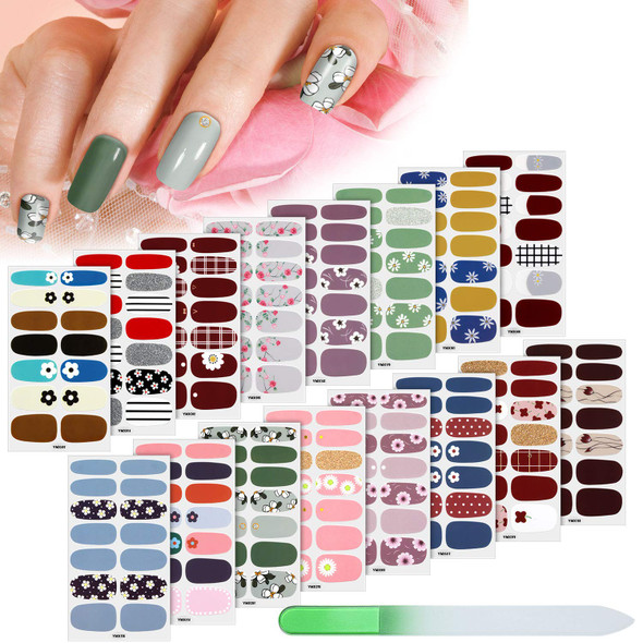 Maitys  Pcs Nail Wraps Self Adhesive Strips Mixed Adornment Series  Full Wrap for Girls With Nail File Easy DIY Manicure Holiday Multiple Floral Stripe Patterns No Dry Time