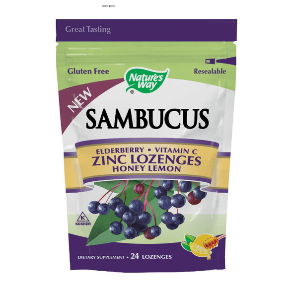 Nature's Way Sambucus Zinc Lozenges with Elderberry and Vitamin C, Honey Lemon Flavor, Gluten Free, Kosher Certified