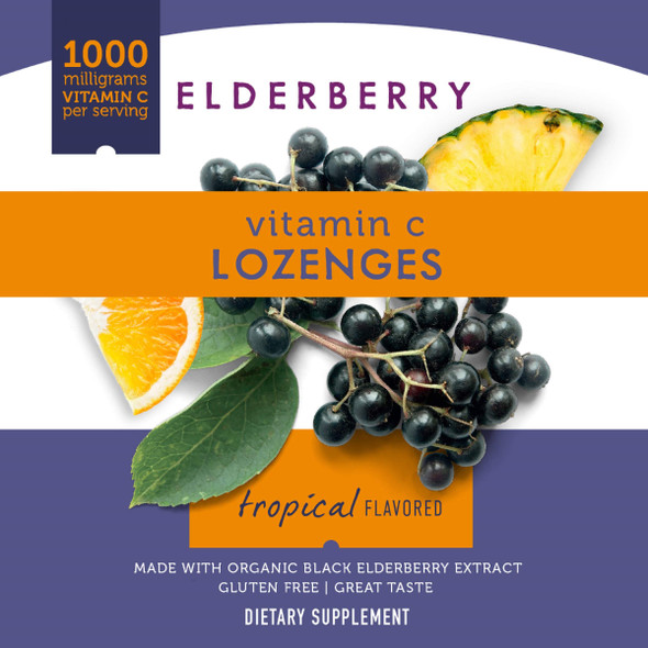 Natures Way Sambucus Elderberry Lozenges, 1000 mg Vitamin C Per Serving, Tropical Flavor, 24 Count