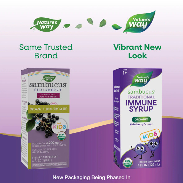 Nature's Way Sambucus Organic Black Elderberry Syrup for Kids Traditional Immune Support 4 Fl. Oz