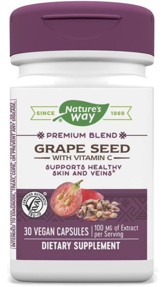 Nature's Way Premium Extract Grape Seed with Vitamin C, 100 mg per Serving, 30 Capsules