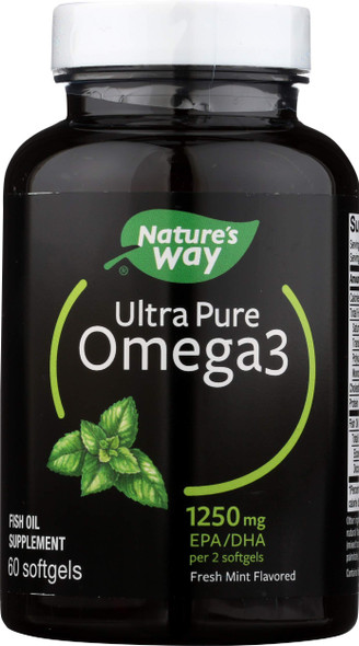 Nature's Way Ultra Pure Omega3 Fish Oil, 1250 mg EPA/DHA, Mint, 60 Softgels