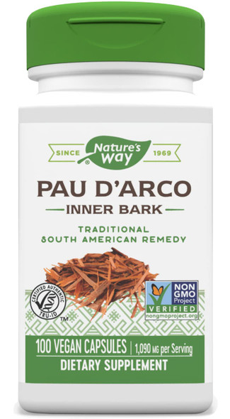 Nature's Way Premium Herbal Pau dArco Inner Bark, 1,090 mg per serving, 100 Capsules