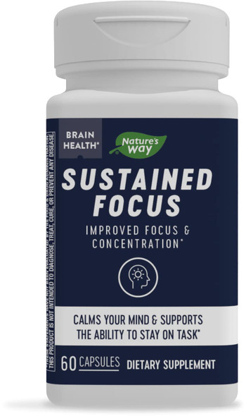 Natures Way Sustained Focus Nootropic, Brain Health*, Improved Focus & Concentration*, with L-Theanine, 60 Capsules