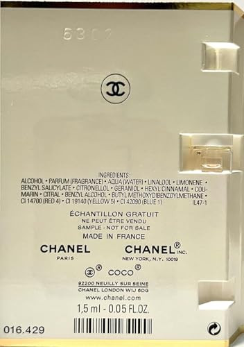 Chanel Coco Mademoiselle Eau De Parfum Perfume Sample Vial Travel By Paris Fragrance 1.5 Ml 0.05 Oz