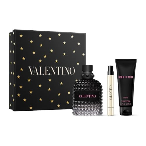 Valentino Uomo Born In Roma Set Eau De Parfum plus Shower Gel plus Eau De Parfum Mini l 3.4 Fl. Oz 2.5 Fl. Oz 0.34 Fl. Oz