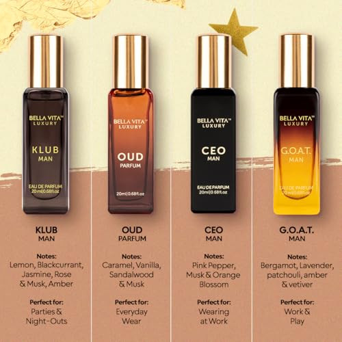 Bella Vita Luxury Bella Vita Organic Man Luxury Perfume Set 4X20 Ml For Men With Dominus Oud Ceo Impact Perfume 80 Mllonglasting Mens Perfume Set With Ceo Man G.O.A.T. Klub And Oud Eau De Parfum For Every Occasion.