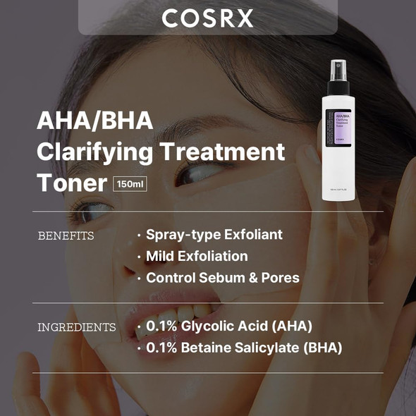 COSRX AHA/BHA Treatment Toner 5.07 fl.oz/ 150ml Facial Exfoliating Spray for Whiteheads Pores and  Uneven Skin Korean Toner Not Tested on Animals No Parabens No Sulfates Korean Skin Care COSRX AHA/BHA Treatment Toner 5.07 fl.oz/ 150ml Facial Exfoliating Spray for Whiteheads Pores and  Uneven Skin Korean Toner Not Tested on Animals No Parabens No Sulfates Korean Skin Care
