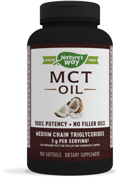 Nature's Way MCT Oil Softgels, 3 g of MCTs per serving, No Palm or Filler Oils, 180 Softgels