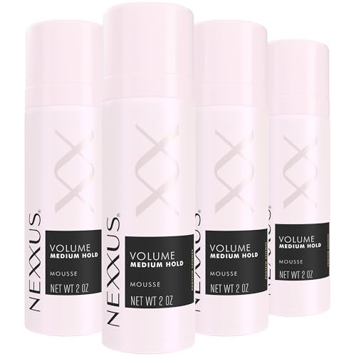 Nexxus Travel Mousse Volume Medium Hold Rose Scent Eaelastin Proteininfused Volumizing Hair Mousse Never Stiff Or Sticky72Hour Antihumidity Shield 48Hour Frizz Control 2 Oz 4Pack