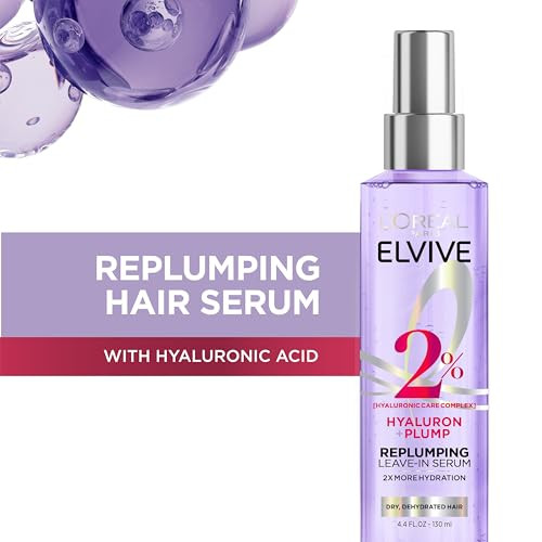 LOreal Paris Loreal Paris Elvive Hyaluron Plump Moisture Plump Hair Serum For Dehydrated Dry Hair With Hyaluronic Acid Care Complex Parabenfree 4.4 Fl Oz