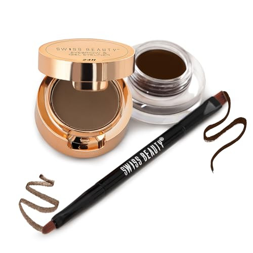 Swiss Beauty Waterproof Eyebrow And Gel Eyeliner 2 In 1 With Brushsmudge Proof Gel Eyeliner And Eyebrow Definer Pencilshade Brown 7G
