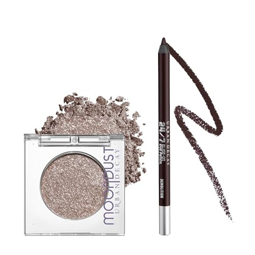 Urban Decay Moondust Space Cowboy plus Brown Eye Pencil Makeup Set 24 7 Moondust Glitter Eyeshadow Compact Shimmery Champagne Gold plus 24 7 Glideon Eyeliner Pencil Matte Brown Bundle Kit