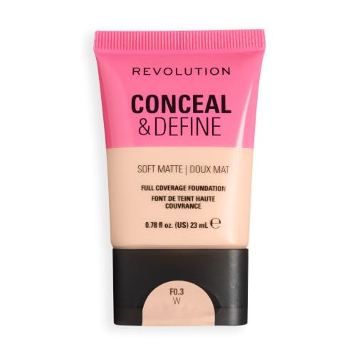 Revolution Beauty London Revolution Conceal And Define Soft Matte Tube Foundation F0.3Wfullcoverage Matte Finish Vegan And Crueltyfree Warm Skin Tones 0.78 Fl Oz