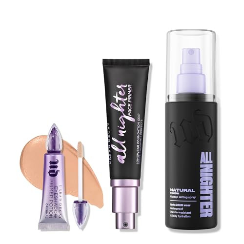 Urban Decay All Nighter Face Primer Natural Finish Setting Spray And Eyeshadow Primer Bundle All Nighter Waterproof Setting Spray Makeup Primer And Primer Potion Full 1 Fl Oz 0.28 Fl Oz
