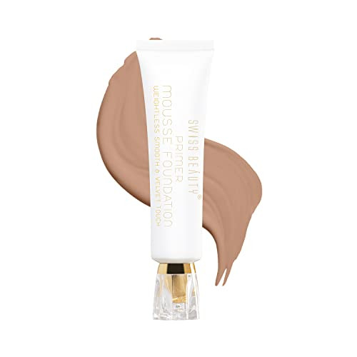 Swiss Beauty Primer Mousse Foundation Weightless Smooth And Velvet Touch Face Makeup Medium Beige 30Ml
