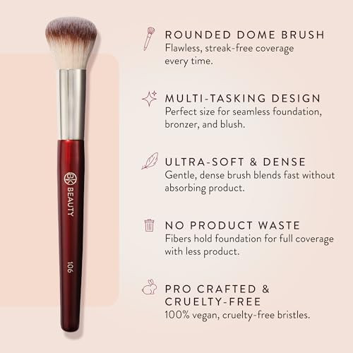 Bk Beauty 106 Round Foundation Brush Dense Dome Shape For Liquid And Cream Foundation Seamless Streakfree Application Multiuse Face Makeup Tool