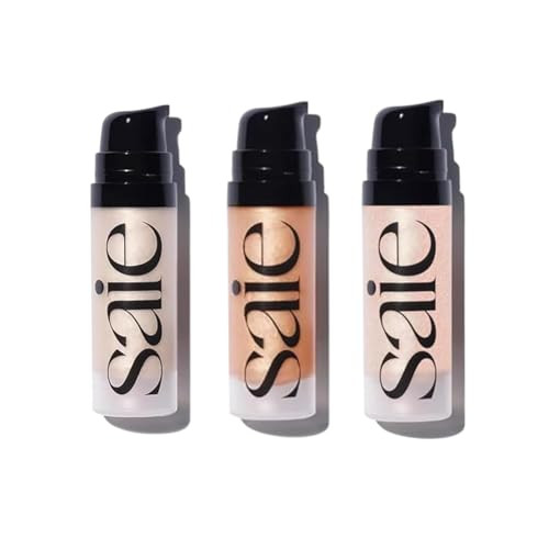Saie Glowy Super Gel Trio Mini Starglow Sunglow And Roseglow Hydrating Makeup Primers And Illuminating Serums With Vitamin C plus Squalane For Dewy Radiant Skin 0.5 Oz Each