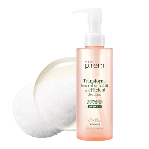 Makep:Rem Make Prem Safe Me. Oil To Foam Cleanser 200Mlgentle Makeup Remover For Sensitive Skin Deep Cleansing Korean Face Wash 6.76 Fl.Oz.