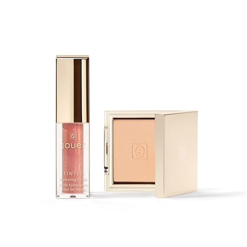 Jouer Radiant Rose Face plus Lip Set Translucent Setting Powder And Shimmer Lip Oil Blurring Powder Hydrating Lip Oil Set Face Makeup