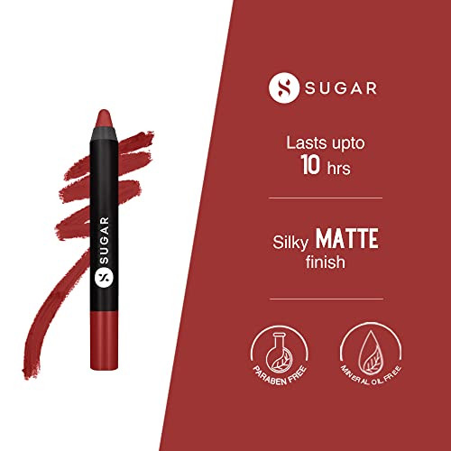 Sugar Cosmetics Matte As Hell Crayon Lipsticks For Women Lasts Up To 8plus Hours Lip Crayon With Sharpener 2.8Gm 08 Jackie Brown 1 Count Pack Of 1