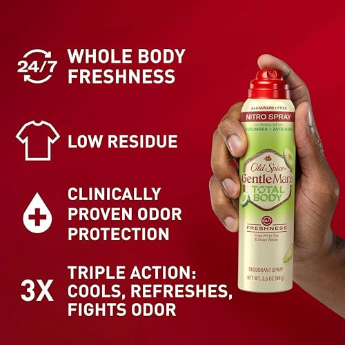 Old Spice Whole Body Deodorant Spray For Men Aluminum Cucumber plus Avocado Scent 24 7 Odor Protection 24 7 Lasting Freshness Safe To Use All Over 3.5 Oz Pack Of 3