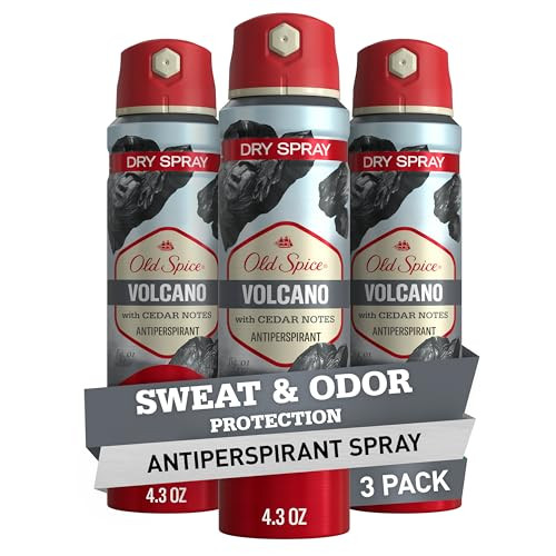 Old Spice Dry Spray Antiperspirant Deodorant For Men 24 7 Freshness 24 7 Sweat And Odor Protection Gentle On Skin With Skin Conditioners Volcano With Dark Cedar plus Amber 4.3 Oz Pack Of 3