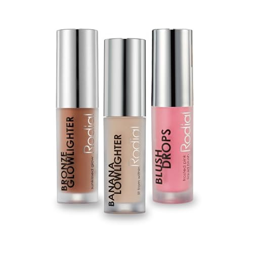 Rodial Glow Trio Set Travel Size Blush Drops Frosted Pink plus Banana Lowlighter plus Bronze Glowlighter Hydrating Brightening And Sculpting Kit For Luminous Complexion 0.5 Fl Oz. 0.5 Fl Oz. 0.5 Fl Oz.