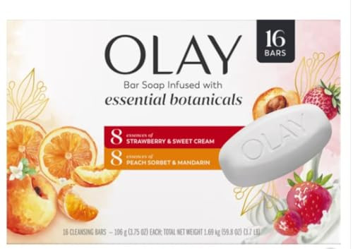 Olay Botanical Bliss Bar Soap Eachinfused With Strawberry And Sweet Cream Peach Sorbet And Mandarin 3.75 Oz 16 Pack
