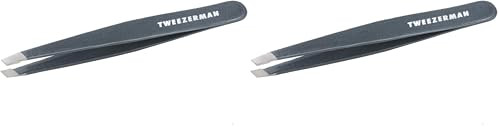 Tweezerman Stainless Steel Slant Tweezer Eyebrow Tweezers For Women And Men Blue Stone Pack Of 2
