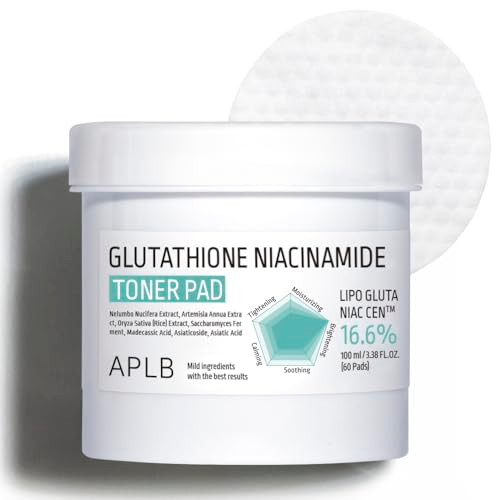 Aplb Glutathione Niacinamide Toner Padlipo Gluta Niac Cen 16.6% Korean Skincare Dual Surface Toner Pads Long Lasting Moisturizing Makeup Remover Pore Care 3.38 Fl.Oz