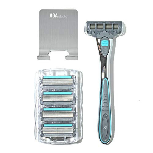 Aoa Studio Aoa Mens 6 Blade Razor Kit In Kit Including 1Pc Handle Swedish Sixblade Heads 1Pc Stainless Steel Shower Hook Lubricating Aloe Vitamin E Strip For Comfortable Close Shave 7Pcs 5Pcs