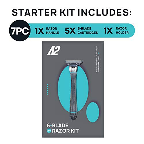 Aoa Studio Aoa Mens 6 Blade Razor Kit In Kit Including 1Pc Handle Swedish Sixblade Heads 1Pc Stainless Steel Shower Hook Lubricating Aloe Vitamin E Strip For Comfortable Close Shave 7Pcs 5Pcs