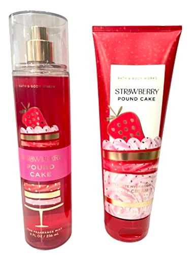 Bath and Body Works Bath And Body Works Strawberry Pound Cake 2 Pc Bundle Fine Fragrance Mist And Ultimate Hydration Body Cream Packaging Design Varies