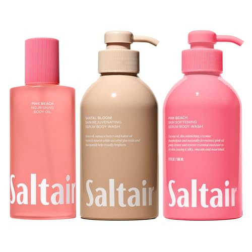 Saltair Signature Scents Body Care Bundle Jumbo Body Oil Pink Beach And Body Wash 2Packhydrating Cleanser And Moisturizing Aftershower Oil For Women And Men 10Oz