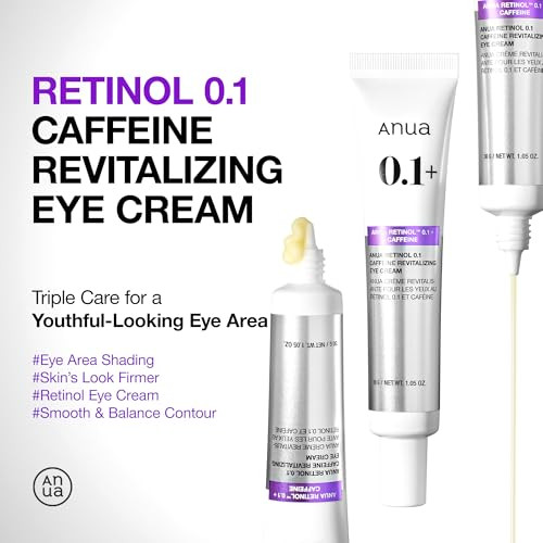 Anua Retinol 0.1 Caffeine Revitalizing Eye Cream Lightweight Formula For Dark Circles And Puffiness Hydrating For Sensitive Skin Korean Skincare1.05 Fl Oz