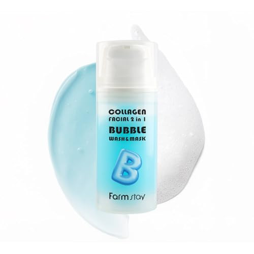 Farmstay Collagen Facial 2 In 1 Bubble Wash And Maskgentle Microbubble Pore Cleansing Makeup Remover Daily Facial Nonirritating Comfortable Long Lasting Hydration Korean Skincare 3.38 Fl Oz