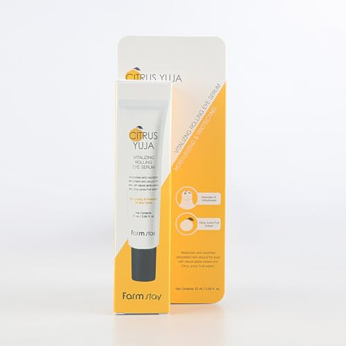 Farmstay Citrus Yuja Vitalizing Rolling Eye Serum Vitamin C Care With Niacinamide And Hyaluronic Acid For Wrinkle Puffiness Deep Hydrating And Cooling Korean Skin Care For Women And Men 0.8 Fl Oz