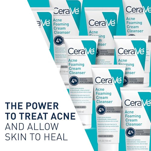 Cerave Foaming Acne Cream Cleanser Face Wash With 4% Benzoyl Peroxide 5Ozskin Care Hyaluronic Acid Niacinamide Facial Cleanser Acne Treatment For Face Face Care Gentle Cleanser Ceramides