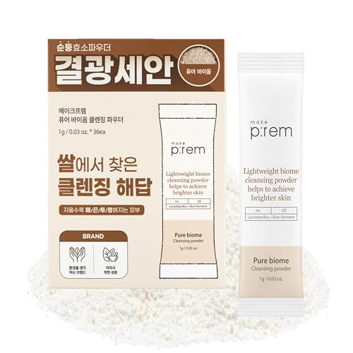 Makep:Rem Make Prem Pure Biome Deep Cleansing Powder X 36Eagentle Exfoliating And Pore Cleansing Powder With Rice Ferment And Vitamin C Capsules Korean Face Wash 0.03 Oz. 1G